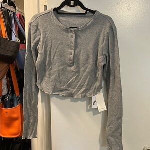 Gray Long Sleeve Henley Top